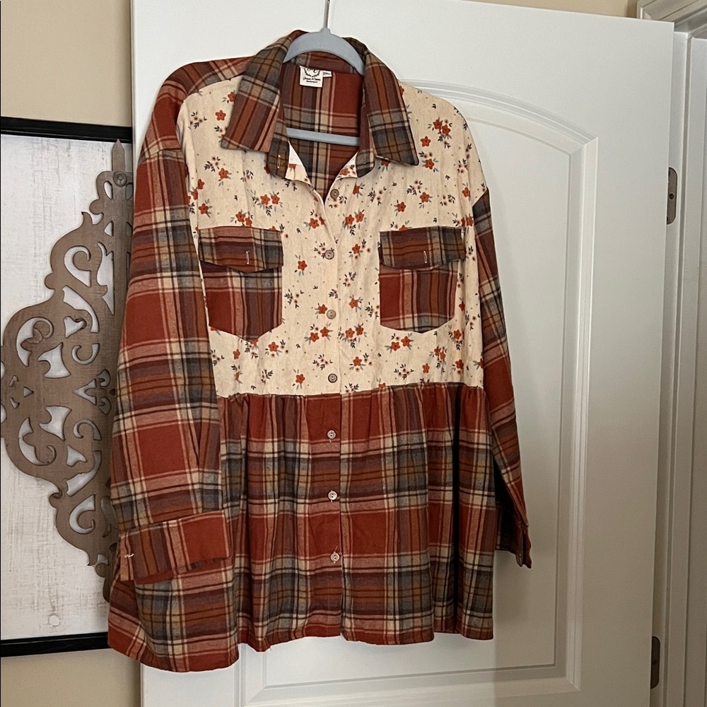 Plaid and Floral Button-Up Tunic